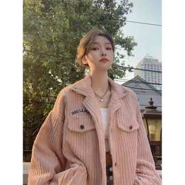 复古小香风灯芯绒棒球服外套女春秋小众学院风宽松百搭夹克ins潮