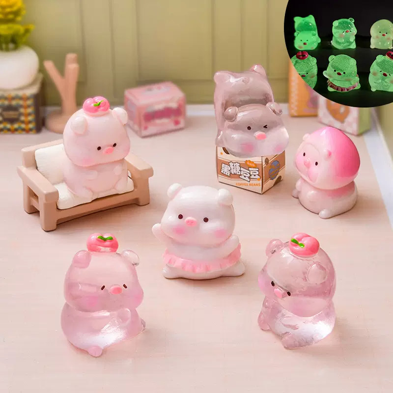 卡通夜光蜜桃小猪树脂配件 娃娃屋场景布置道具diy奶油胶配件批发