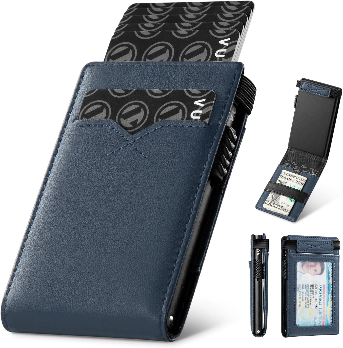 Amazon doble doble flip caja de tarjetas metálicas multifuncional RFID anti-robo cartera de cuero multi-carjeta cartera de negocios