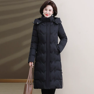 妈妈冬装棉服女冬装长款过膝大码加厚棉袄外套冬季新款中老年棉衣