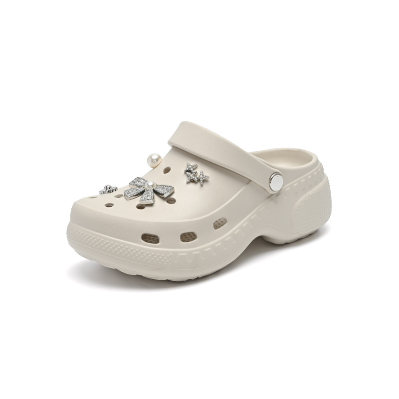 Dép lỗ xỏ ngón nữ đế dày EVA tăng chiều cao 5.5 cm, chống trượt chống mùi, mũi trùm kín — EN30 Xương trắng