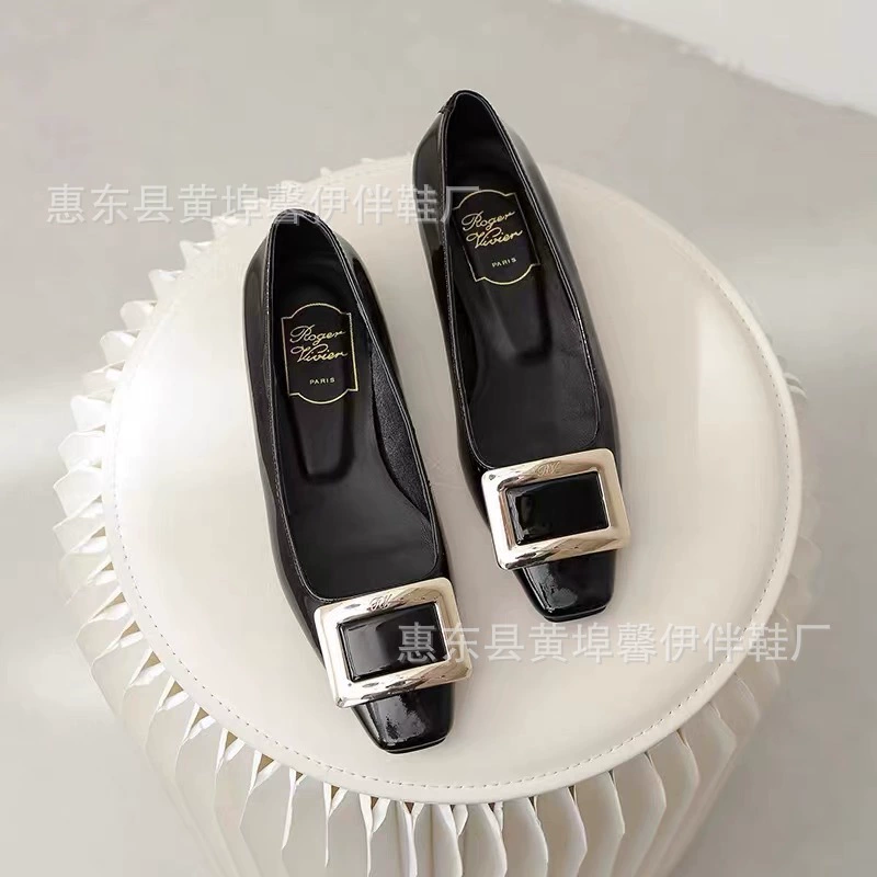 Классический ~ Квадратные туфли женские толстые каблуки rv высокие каблуки