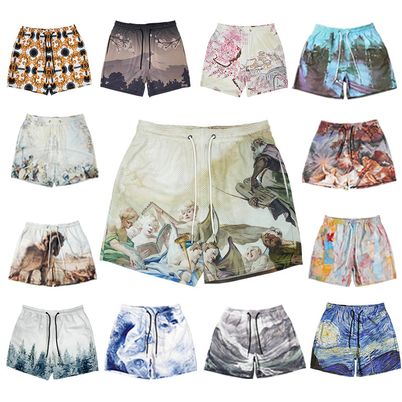 American New Sports Casual Shorts Summer Men's Fitness Mesh Breathable Loose Shorts 3D Printed Cross Border