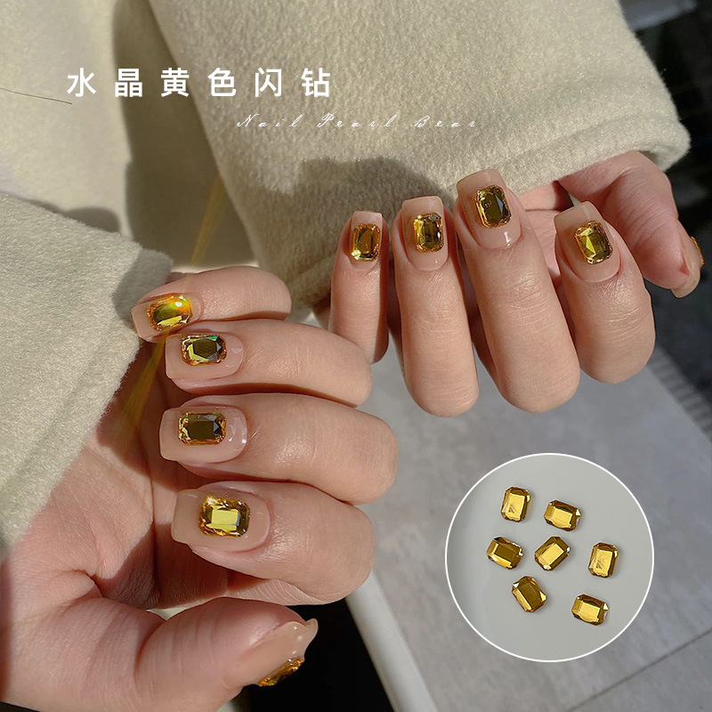 20 yellow nail long octagonal drill flat bottom flash golden special-shaped drill material bag nail accessories wholesale 20 yellow nail long octagonal drill flat bottom flash golden special-shaped drill material bag nail accessories wholesale