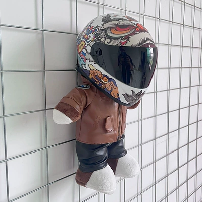 Motorcycle doll helmet bear — Motosiklet dəbilqələri - height-28cm-brown-leather-bear-m-lion-dance-upgraded-internal-buckle