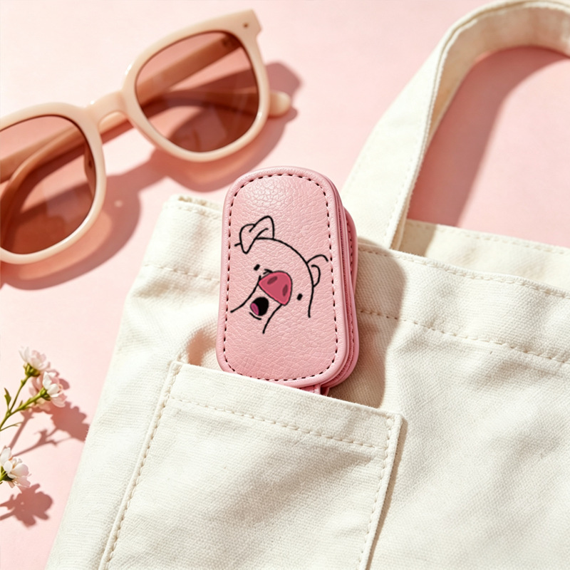 Cross-border bestseller sunglasses holder, creative car sun visor storage, pink simple pig design car glasses clip