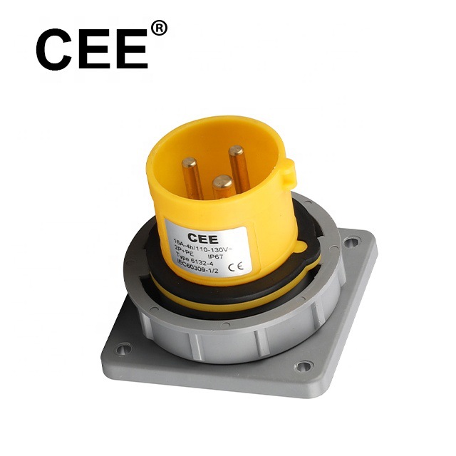 CEE-6132-4/6232-4黄色16/32A 110-130V IP67工业插头面板式航空