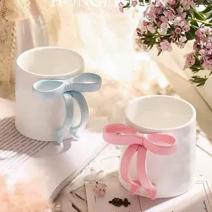 Niche design bow ins ceramic mug high-looking creative ceramic mug 1
