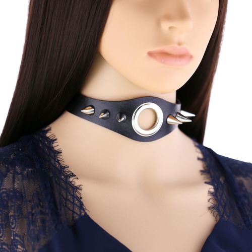 European and American new style punk gothic PU leather rivet spike collar necklace personalized metal ring clavicle necklace
