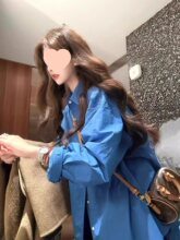 韩系感蓝色衬衫外套女春季宽松长袖气质超好看慵懒风衬衣上衣