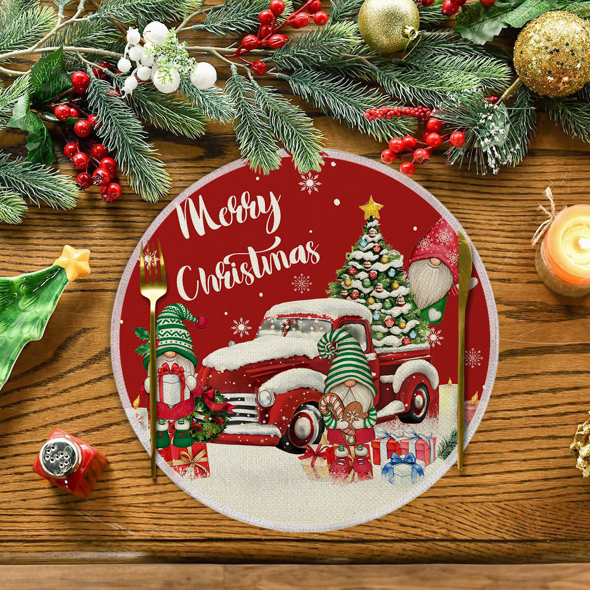 Set de table rond de noël en lin résistant à la chaleur_voghion.com