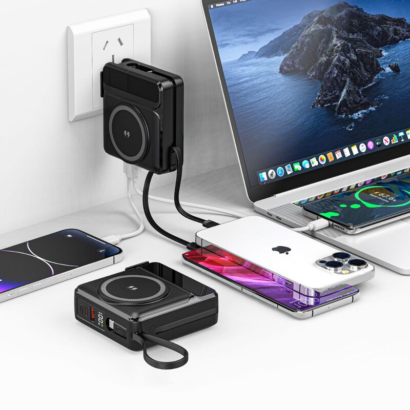 ケーブル付き磁気パワーバンク 15000 mAh 高速充電モバイル電源プラグ付き AC 壁プラグパワーバンク|undefined