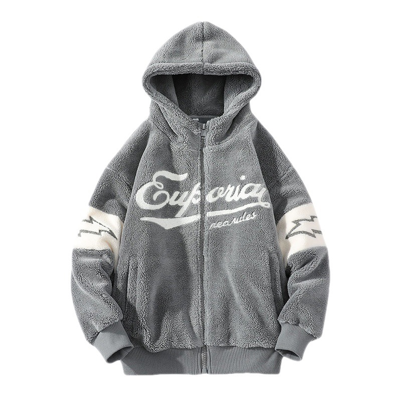 Invierno forrado de lana engrosada de algodón acolchado de lana de moda costura Abrigo con capucha para los hombres