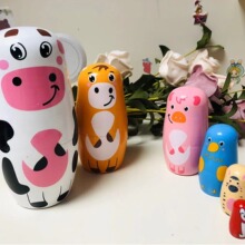 俄罗斯卡通套娃木质工艺品  六层小奶牛 纯手工制作 摆件 厂家直