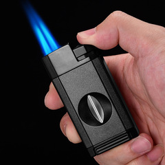 Cigar lighter and scissors integrated multi-functional inflatable windproof direct flush portable with special V-shaped parallel cigar cutter