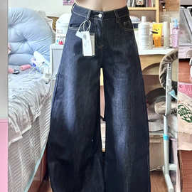 秋冬新款直筒牛仔裤女韩版学生百搭宽松显瘦阔腿裤垂坠感拖地长裤