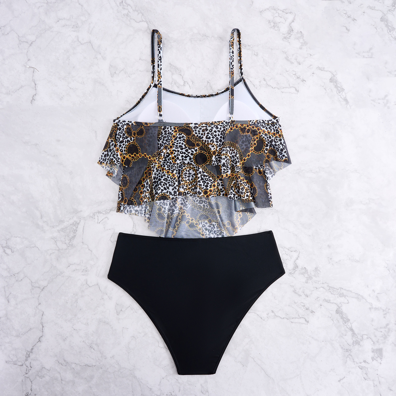 Dam bikini med hög midja och blommigt tryck med volanger_voghion.com