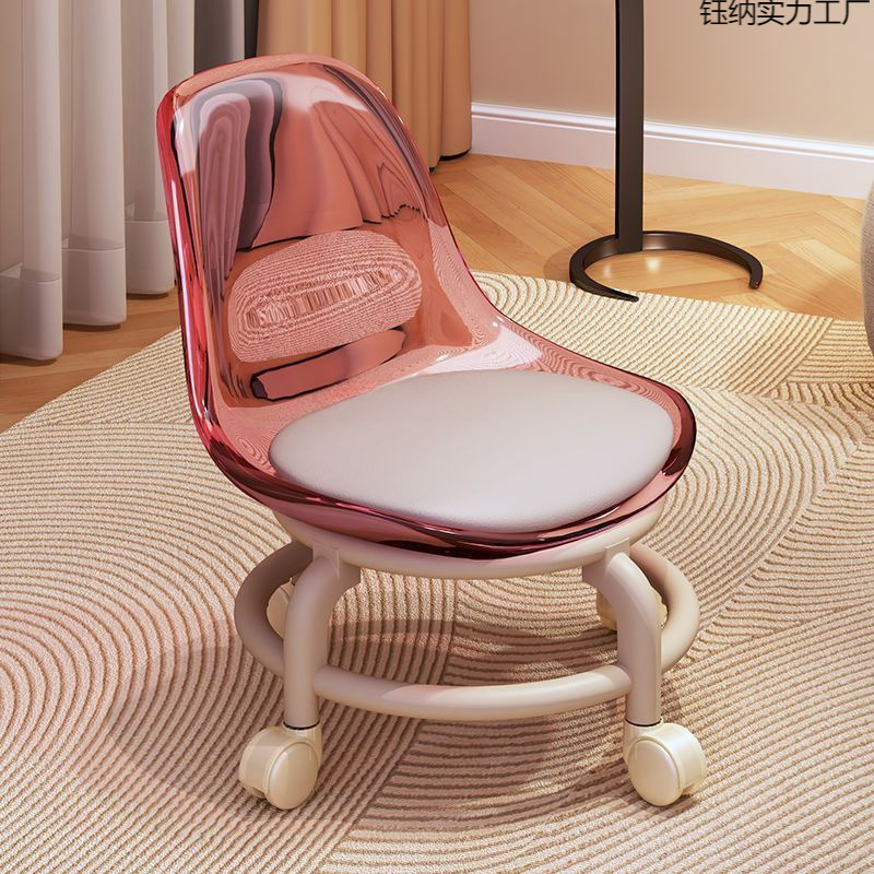 Acrylic Small Stool with Silent Universal Wheels, Children's Toddler Stool, Trendy Small Chair with Wheels, Low Stool, Seam Stool