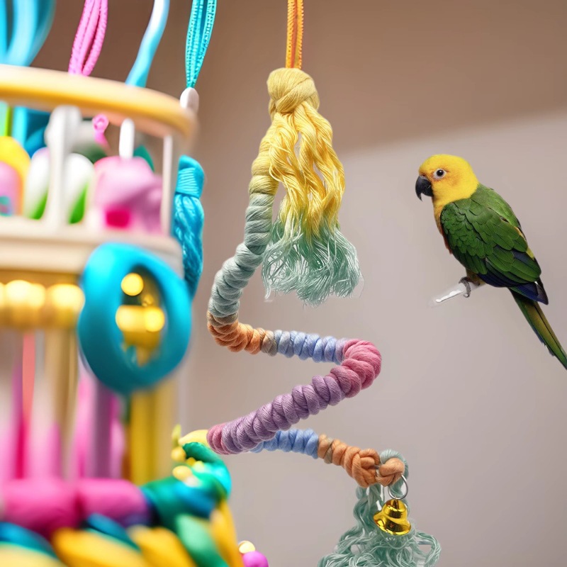 Parrot Toy Macaron Gradiente Color Colorido Cuerda de algodón Cuerda de escalada Cuerda de escalada giratoria Colgante de decoración de jaula de pájaros image 1