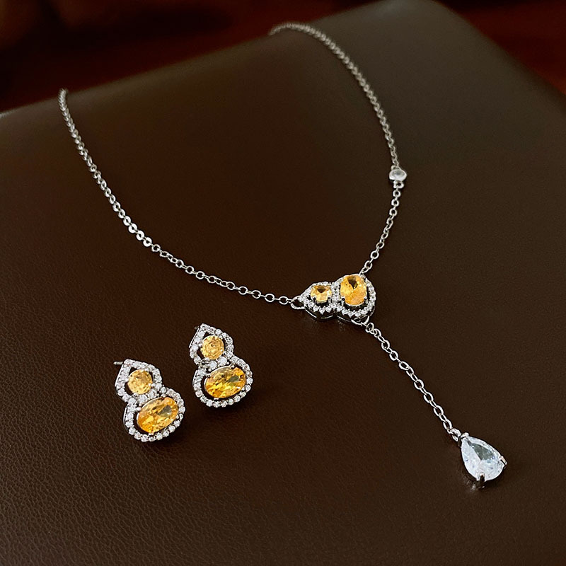 Zircon Water Drop Gourd Pendant Necklace and Earrings Set