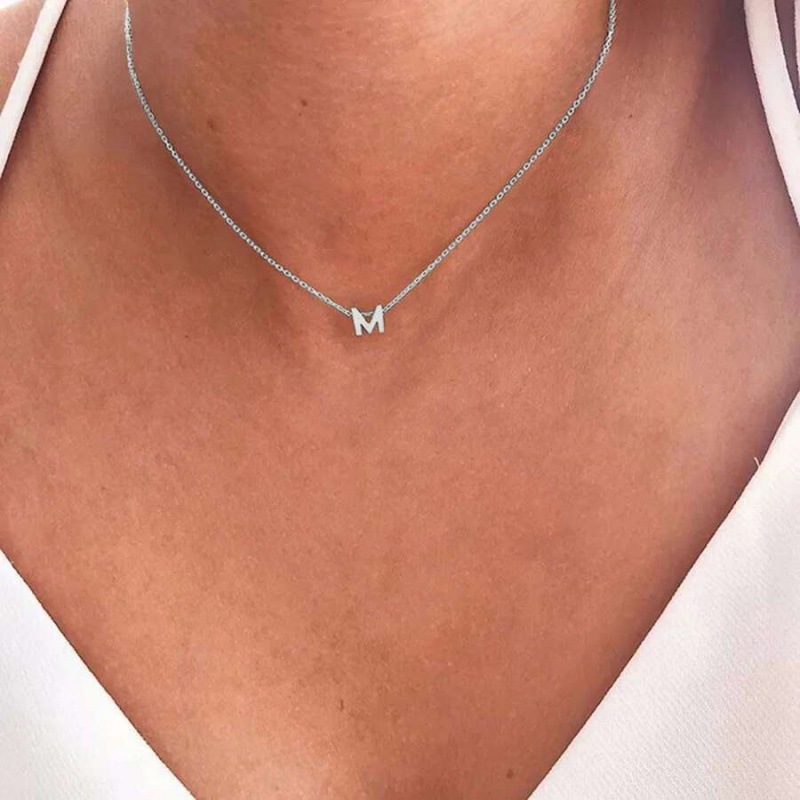 Minimalist 26 Letter Pendant Necklace Silver Chain Long Necklace_voghion.com