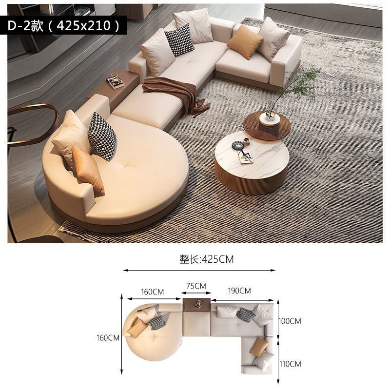 Sala de estar de lujo ligero gran piso plano estilo italiano minimalista sofá de cuero Connery diseñador de villa arco sofá de forma especial image 17