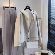 福利亏清！日系纯羊毛单排扣双面呢连帽短款呢大衣外套女冬季676B