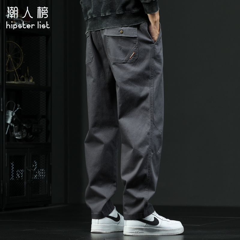 American-Style Work Pants Men's Casual Pants New Autumn and Winter Loose Large Size Straight Long Pants Fleece-Lined Thickened Men's Pants