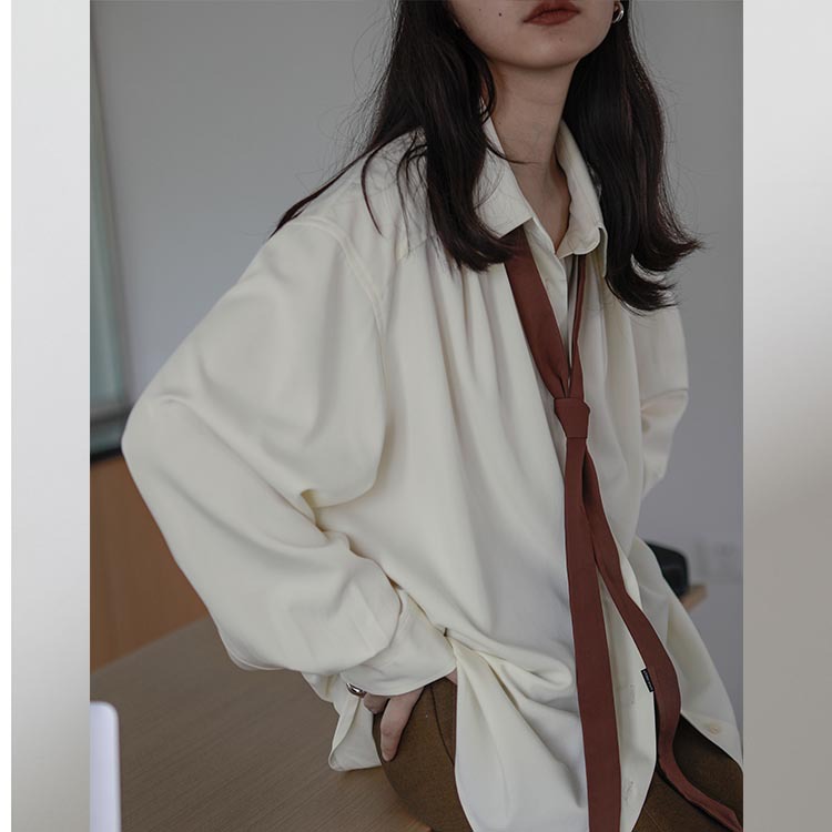 Restoran memiliki/RICE spring white niche desain kemeja malas dasi longgar sederhana kemeja untuk wanita