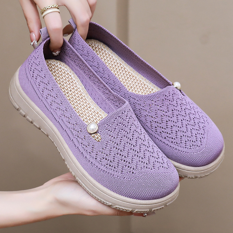 Zapatos de mujer, zapatos casuales de verano, zapatos individuales voladores y transpirables, suela suave, cómodos, zapatos de madre, zapatos de un pie de todo fósforo, mujeres al por mayor