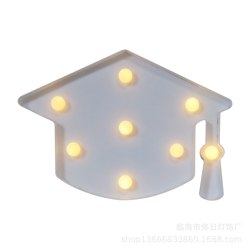 2025 accesorios de la foto de graduación, lámpara de letras grad, decoración de la escena de la fiesta led, lámpara decorativa, temporada de graduación, sombrero de soltero