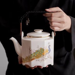 陶磁器ティーポット家庭用大容量羊脂玉提梁壺事務用フィルタ付きティーポット