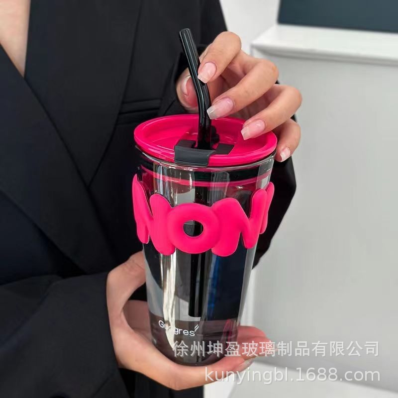 创意玻璃吸管杯ins风网红字母杯高颜值咖啡杯小礼品伴手礼广告杯|undefined