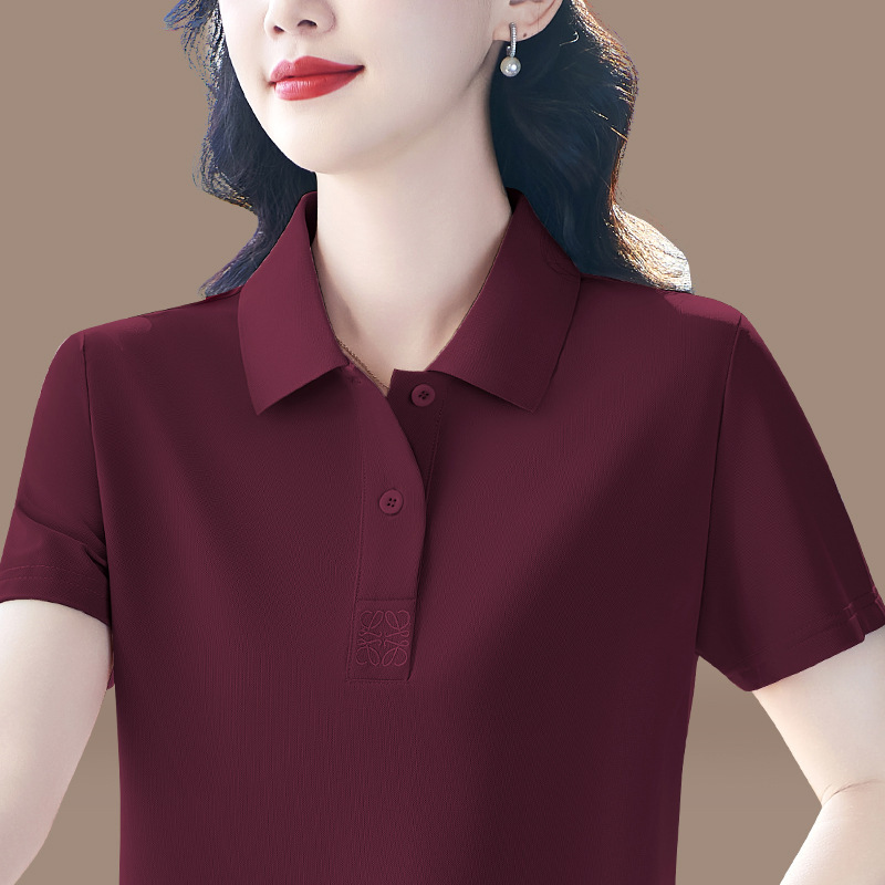 (Factory Direct Sales) Ice Silk Short-Sleeved Lapel T-Shirt Summer Middle-Aged Mom Style Ladies Top Polo Shirt 2 (Factory Direct Sales) Ice Silk Short-Sleeved Lapel T-Shirt Summer Middle-Aged Mom Style Ladies Top Polo Shirt 2