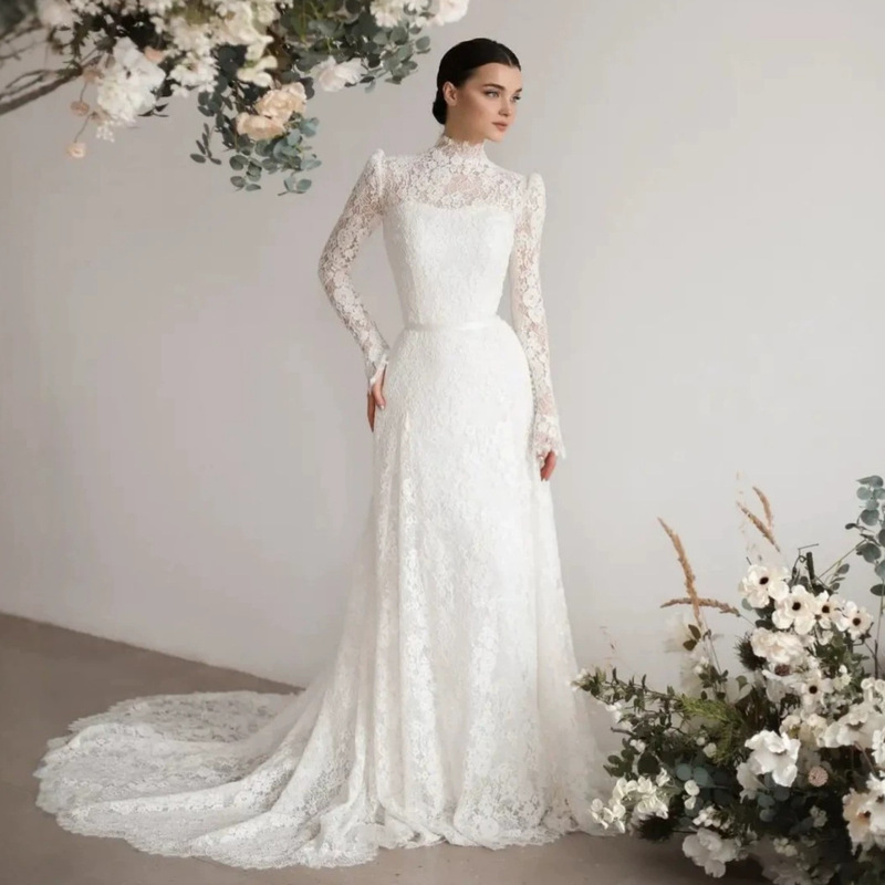 WeddingDress High-neck Long-sleeve French Lace Wedding Gown Bridal New Mermaid High-end Vintage Main Dress WeddingDress High-neck Long-sleeve French Lace Wedding Gown Bridal New Mermaid High-end Vintage Main Dress