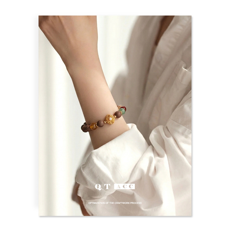 Nuevo estilo chino de perlas de arroz, ágata, cristal amarillo, obsidiana, piedra natural, pulsera de cuentas, pulsera de cuentas, mujer, jugar con perlas de Buda