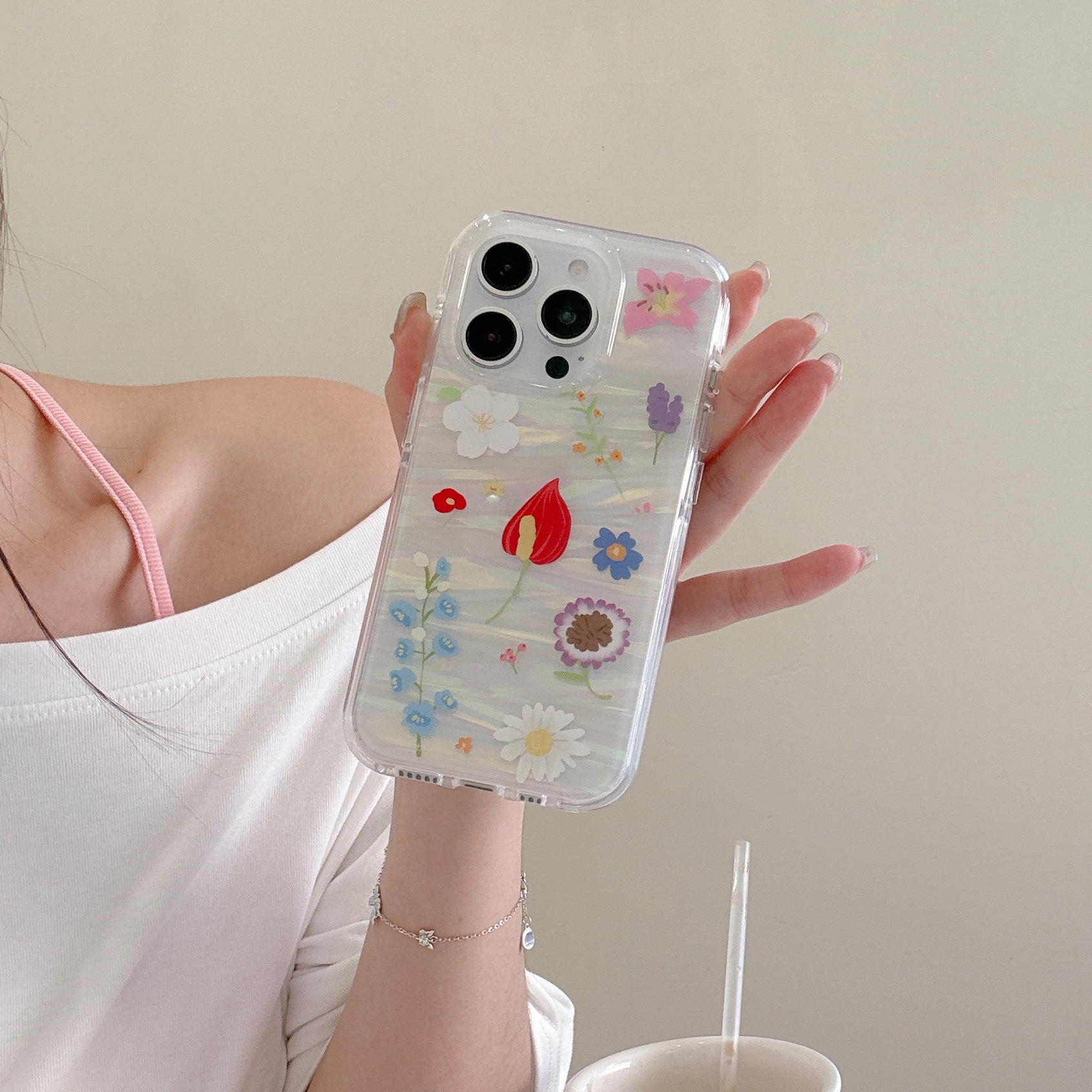 Flores de colores con patrón de concha de primavera ins para iphone16 Apple 15ProMax funda para teléfono móvil 13/14 nuevo