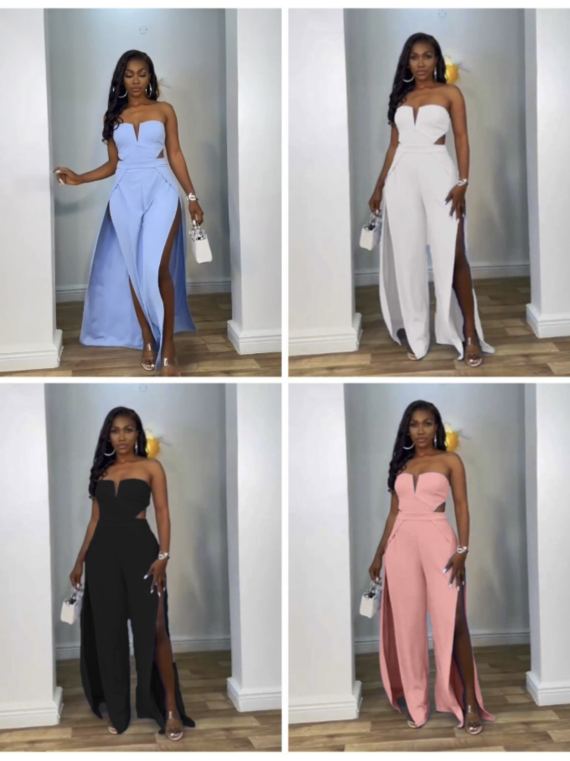 Transfronterizo Amazon nuevas mujeres europeas y americanas con cuello en V hueco delgado sin espalda cintura costura de moda tirada mono dividido