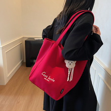 刺绣单肩帆布包包女休闲大容量学生手提袋百搭简约睿营通勤托特包