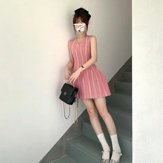 Pink Sleeveless Elegant Vest dress Children Summer 2025 New Sweet Small Waist Slimming Skirt