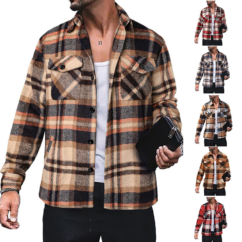 2025 European and American Cross-Border Spring & Fall New Amazon Men's Plaid Shirt Long-Sleeved Button Casual Jacket for Men 2025 European and American Cross-Border Spring & Fall New Amazon Men's Plaid Shirt Long-Sleeved Button Casual Jacket for Men