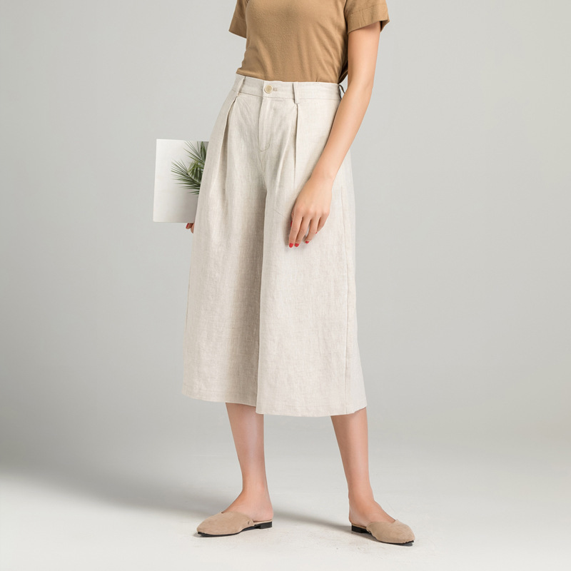 Linen Wide-Leg Pants for Women, Cropped, Summer 2026 New Style, High-Waisted, Slimming, Thin, Petite, Cotton-Linen Pants for Women