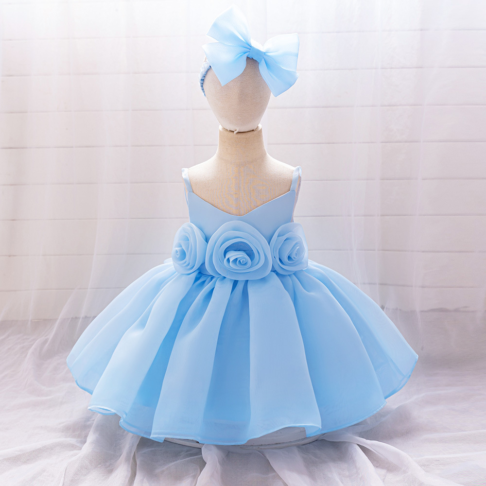 Vestido de un año de edad Vestido de princesa vestido de tirantes flor anfitrión bebé niña cumpleaños banquete vestido de los niños vestido de novia de niña de las flores