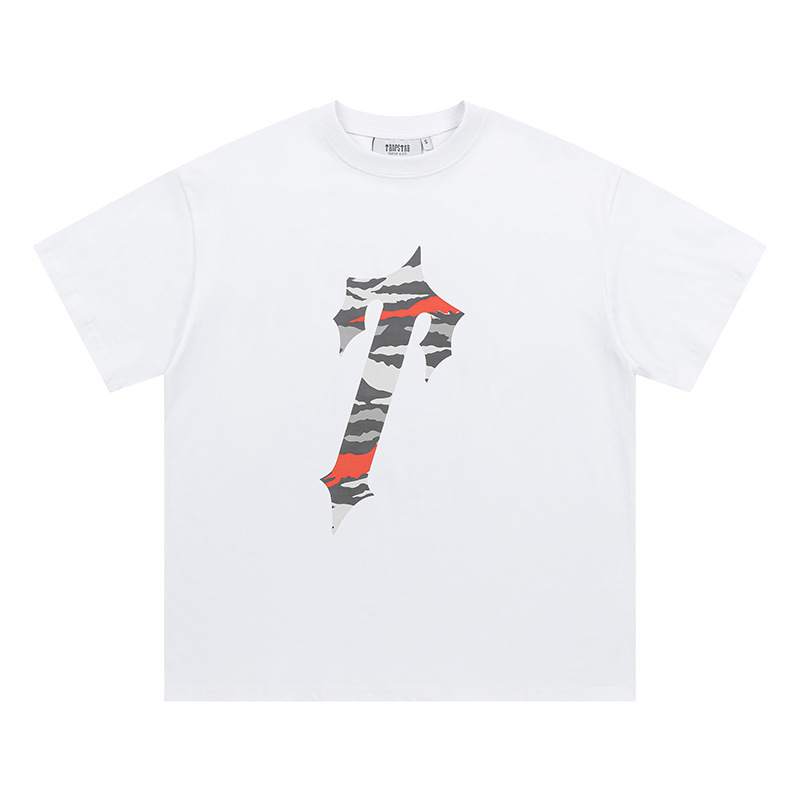 Venta al por mayor trampa gradiente letra cabeza de tigre manga corta europea y americana alta calle moda marca trampa estrella impresa camiseta suelta estrella