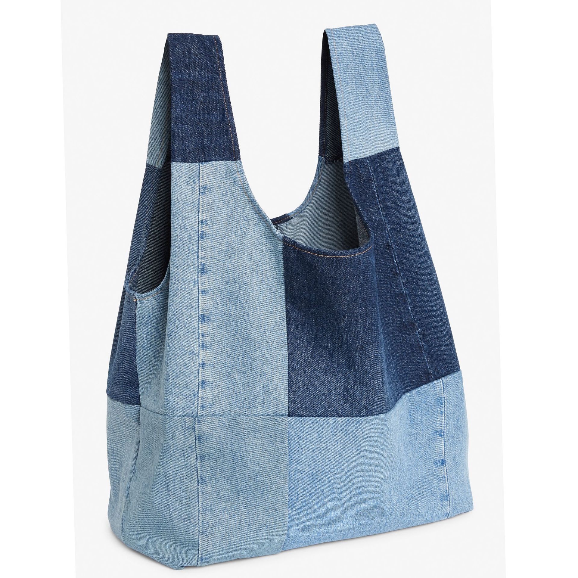 240g Weight Open Closure Type Double Shoulder Straps Strap Type Women's Medium Denim Color Block Vintage Style Square Open Shoulder Bag Handbag