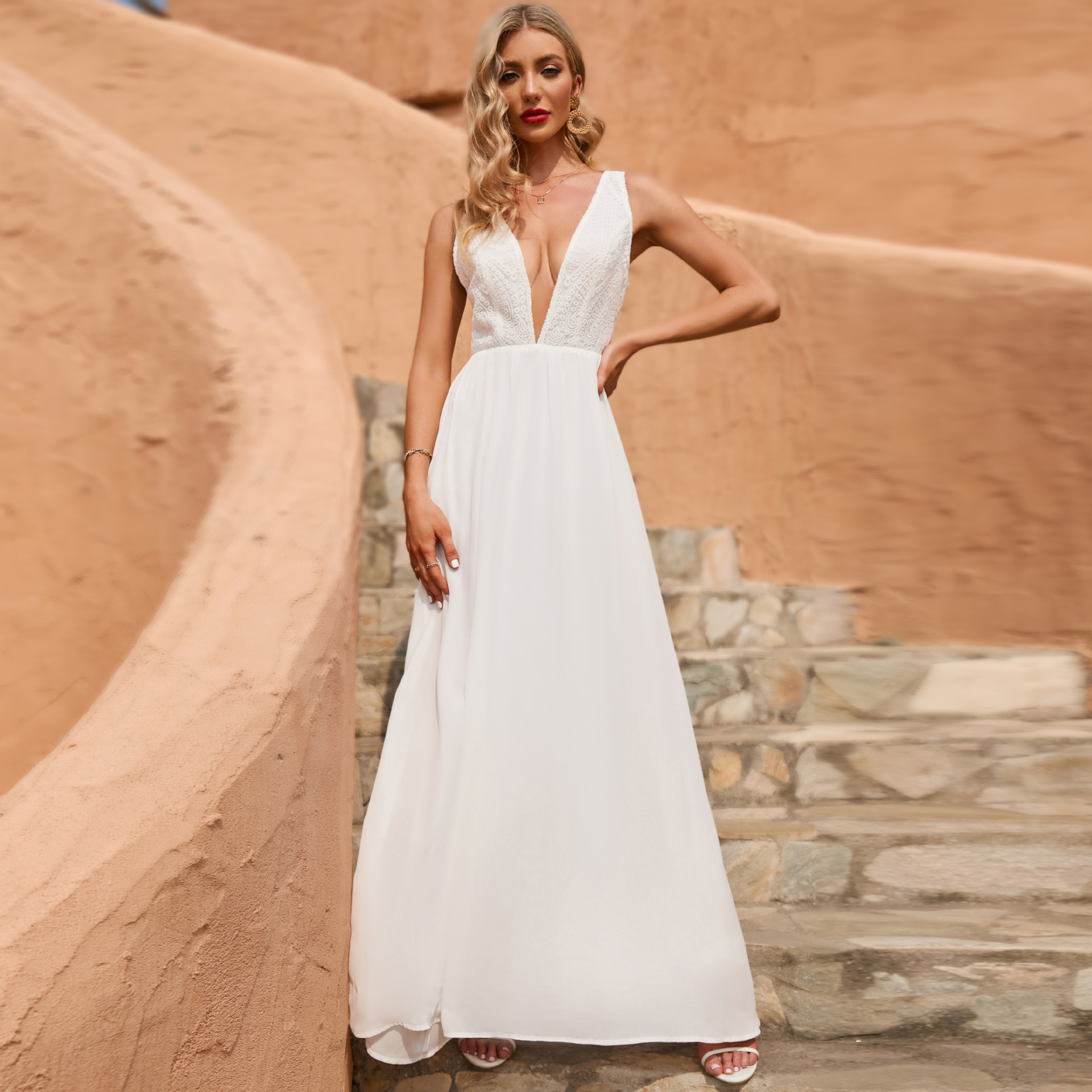 2023 primavera europea y americana y el verano Comercio exterior Amazon nueva ropa de mujer deseo nuevo V-cuello vestido sin mangas de color sólido vestido largo