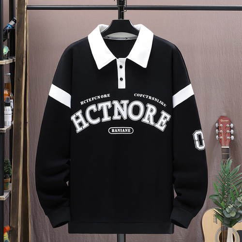 Spring and Autumn Long Sleeve Sweatshirt for Boys, Middle and High School Students, Trendy and Stylish POLO Shirts for Teenagers and Older Boys, Men's Topwear