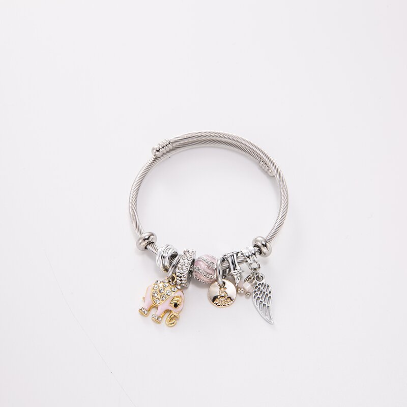 Streetwear Wings Elephant Stainless Steel Alloy Inlay Rhinestones Bangle display picture 3