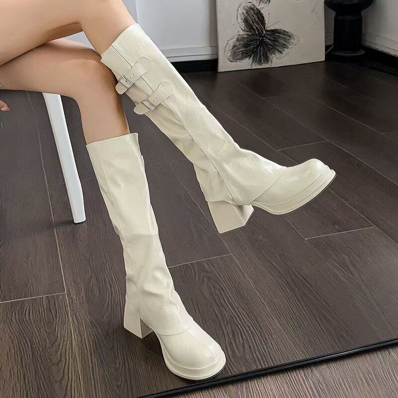 White High-Heeled Boots for Women, 2025 Autumn and Winter New Long Boots, Detachable Two-Way Wear Short Boots, Slim Boots