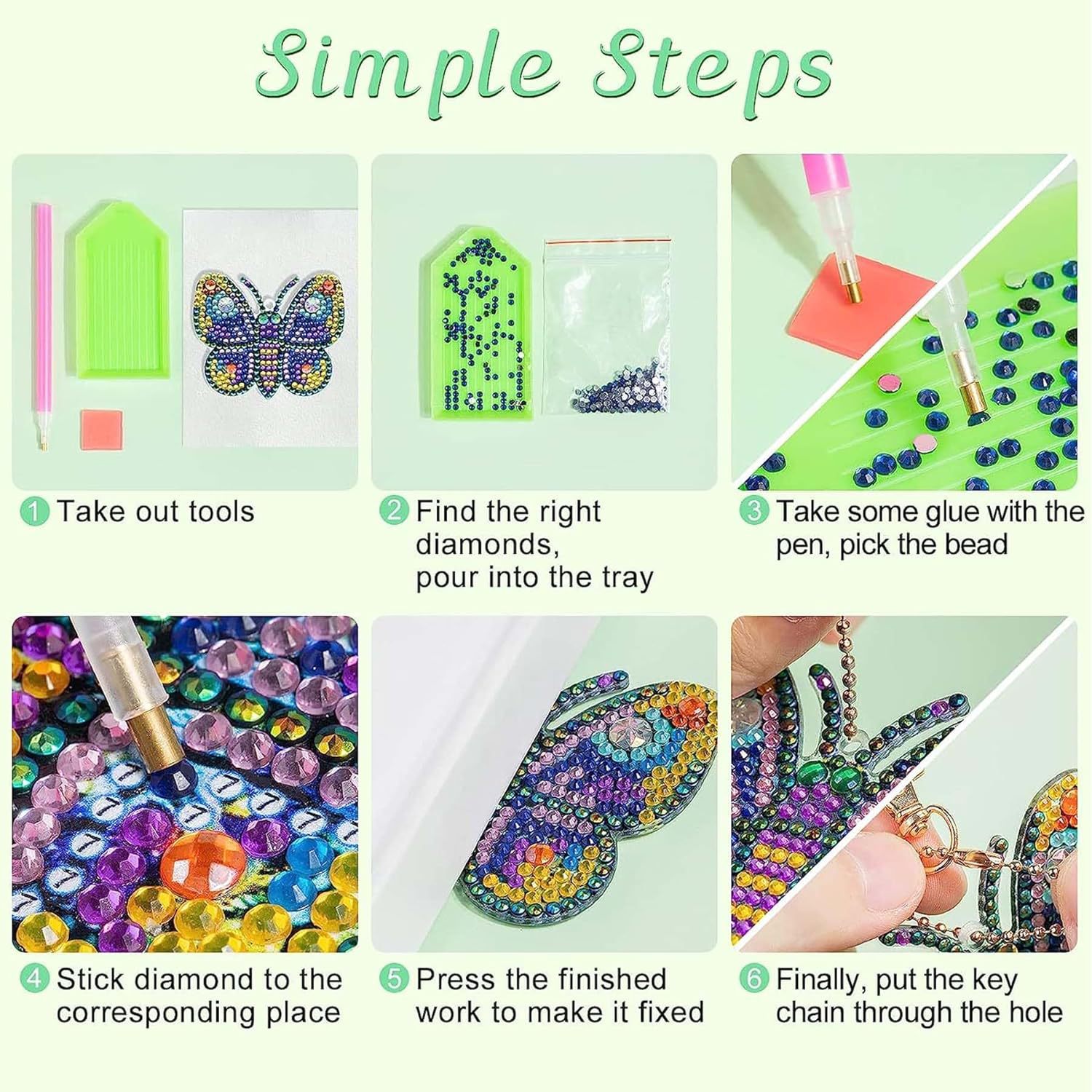 Llavero de pintura de diamantes transfronterizo con diamantes, colgante para bolso de manualidades DIY, decoraciones hechas a mano para niños, colgante de pintura al óleo